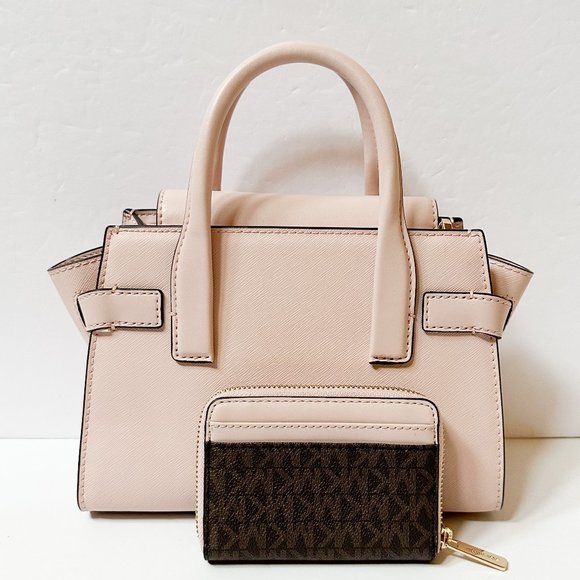 Michael Kors Carmen Small Flap Satchel Shoulder Bag + Card Case Wallet Set Pink - Picture 5 of 15